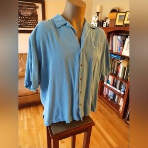 Tommy Bahama Blue Silk Short Sleeve Shirt Silk XXL